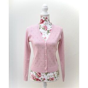 Nasty Gal Pink Eyelet Pattern Knit Cardigan Sweater